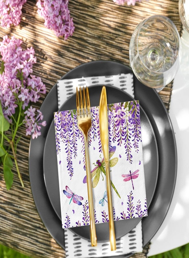 JarThenaAMCS مناديل ورقية من JarThenaAMCS، 50 قطعة، بنقشة زهور الوستارية الأرجوانية واليعسوب، مثالية للغداء والعشاء والحلويات، ومناسبة لحفلات الزفاف وأعياد الميلاد في فصل الربيع. - Image 5